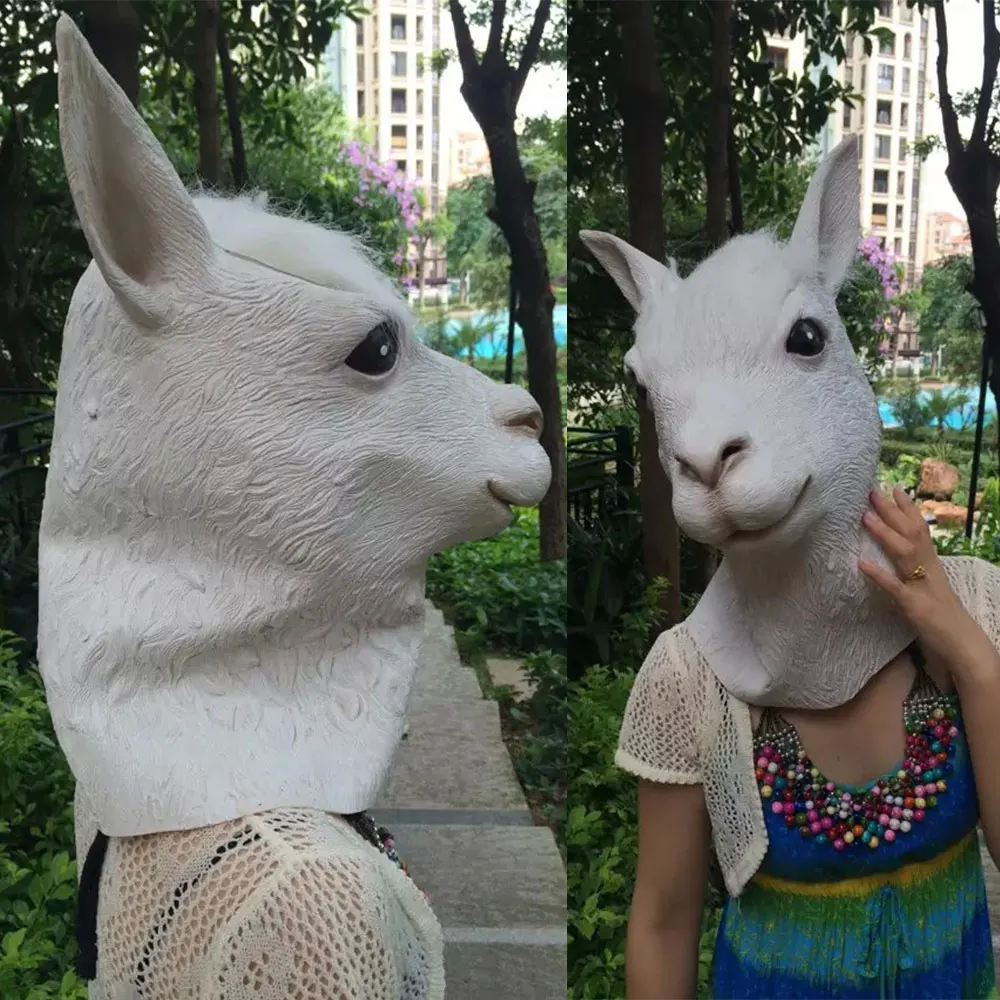 2017 латексная Альпака маска для лица овчина голова Косплей Костюм Хэллоуин