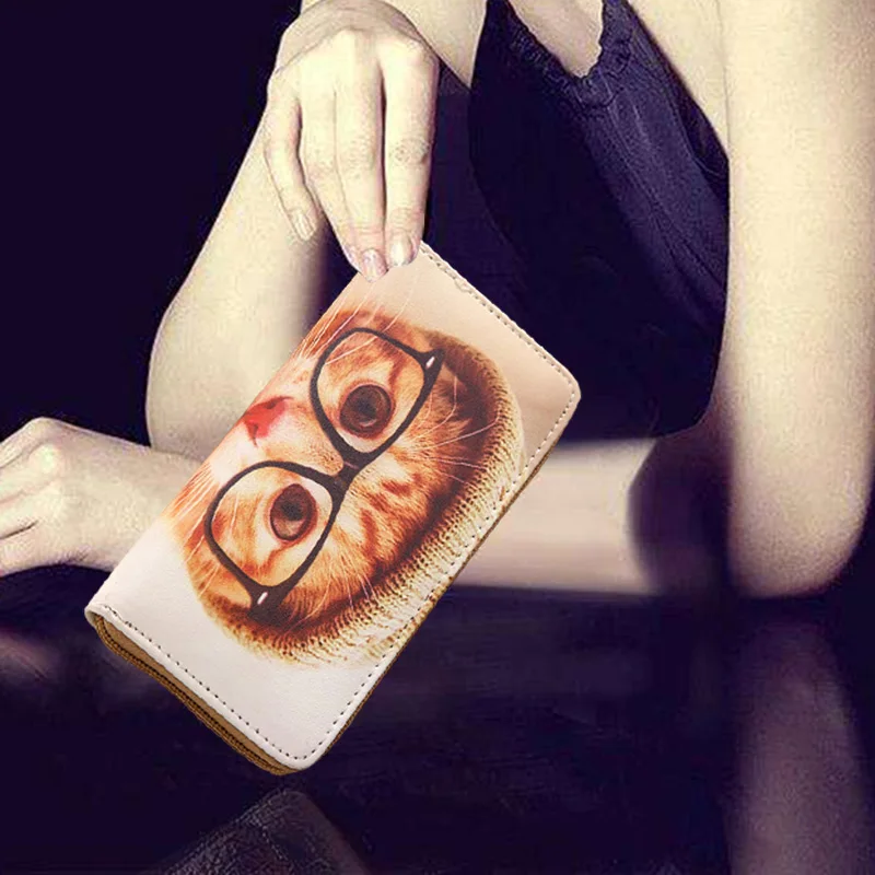 Модные женские сумки кошелек искусственная кожа Марка молния милый кот бизнес