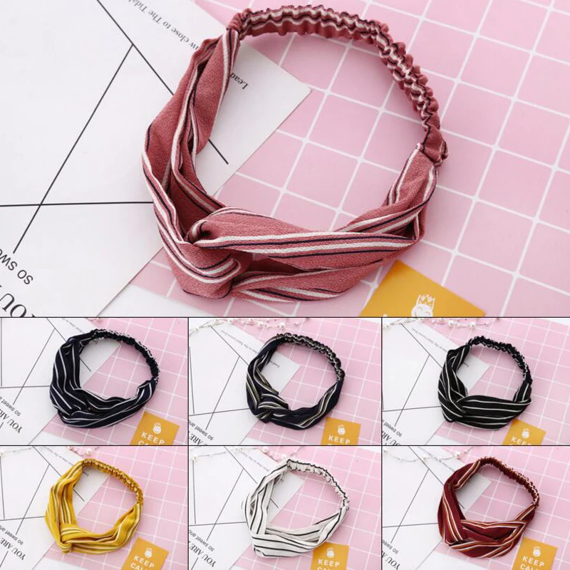 

1PC Fashion Women Striped Hair Bands Turban Headband Sweet Floral Multicolor Elastic Cross Headwear For Lady Hair Accessories