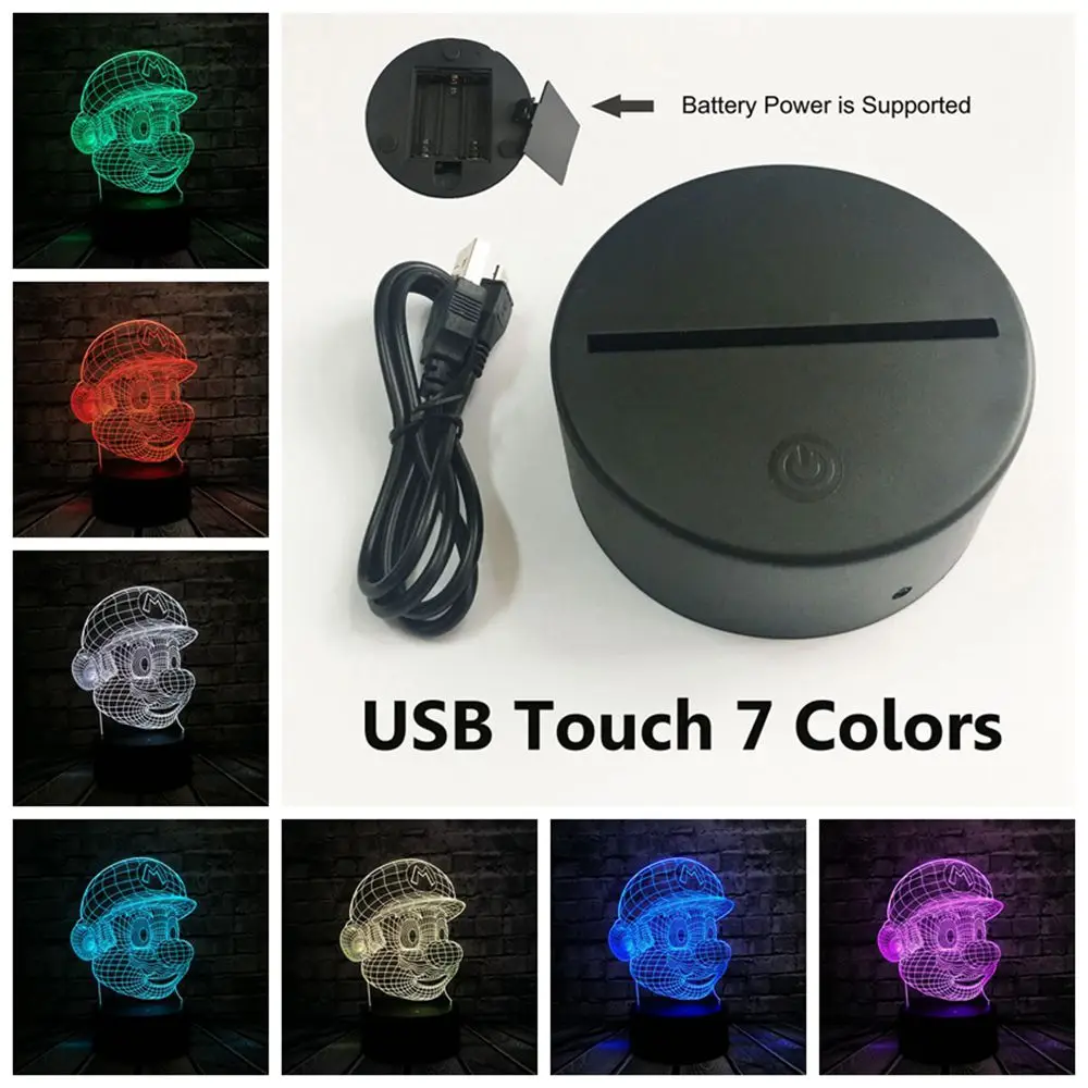 Классический мультфильм игра фигурка Супер Марио 3D светодиодный USB лампа Акриловая Новинка рождественское освещение подарок RGB сенсорный пульт дистанционного управления игрушки - Испускаемый цвет: Touch One 7 Color