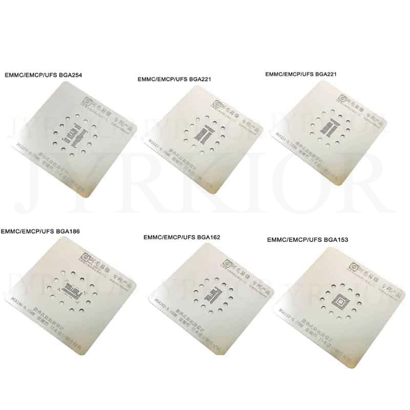 6pcs BGA Net Полный набор EMMC EMCP UFS BGA 153/162 BGA169 BGA186 BGA221 BGA254 реболлинг трафарет завод жестяная стальная сеть с фиксированной пластиной и держателем - Цвет: 6pcs BGA Net