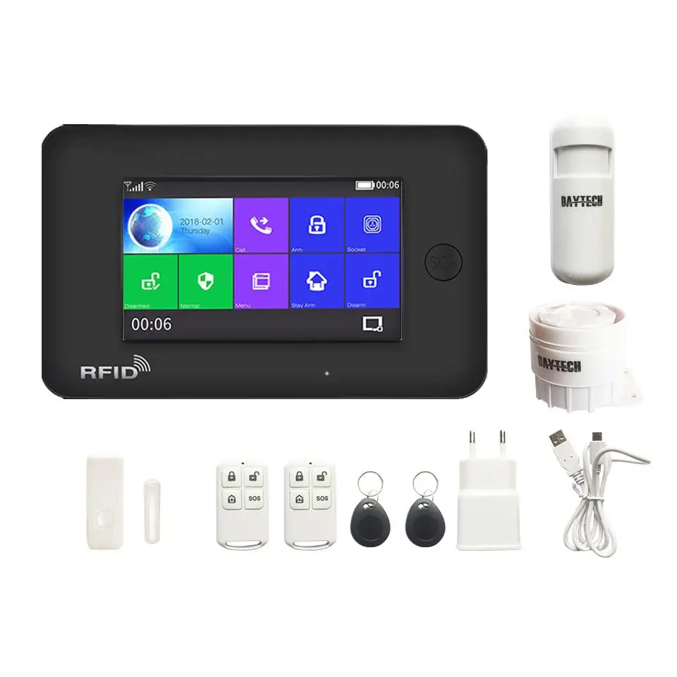 TA03-Kit1 DAYTECH GSM цветной сенсорный экран GSM WiFi сигнализация PIR/дверной/оконный датчик Android iOS APP пульт дистанционного управления совместим с Alexa - Цвет: TA03-Kit1