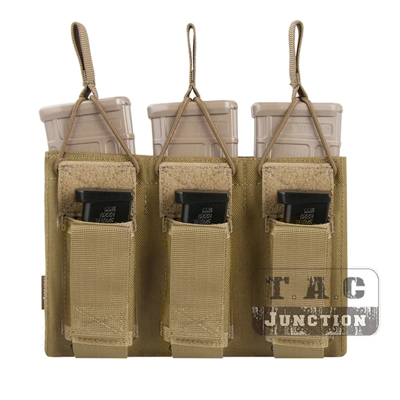 KH Emerson Тактический тройной Открытый Топ 5,56& Пистолет подсумок EmersonGear MOLLE/PALS Mag Чехол кобура Перевозчик страйкбол военный - Цвет: KH