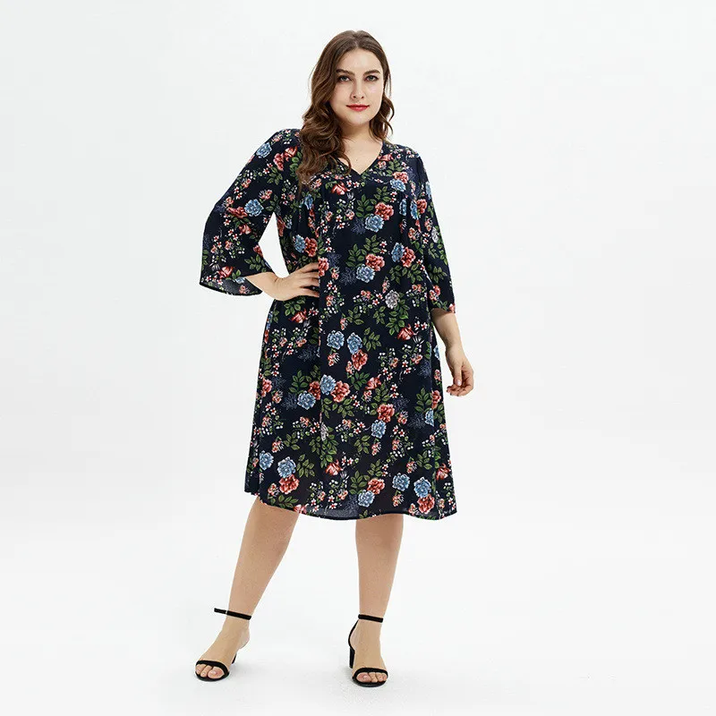 Летнее платье больших размеров L XXXL 2019 повседневные свободные платья с рукавом 3/4