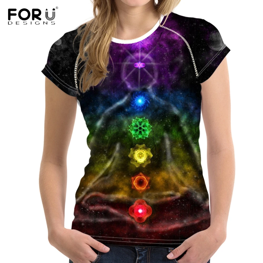 FORUDESIGNS/женские летние футболки с рисунком чакры и внимательности; дышащие футболки с коротким рукавом в стиле Харадзюку для девочек; повседневные футболки