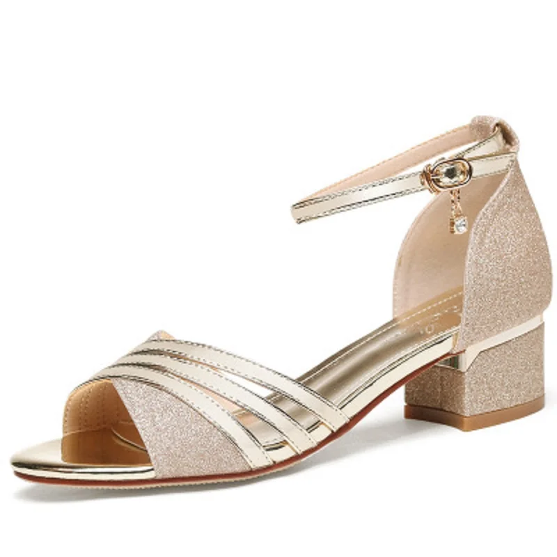 Женская обувь на высоком каблуке элегантные блестящие сандалии низком лето