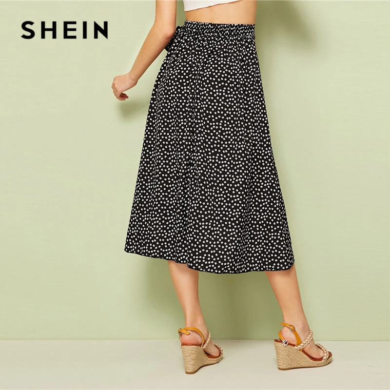 SHEIN, черная юбка с цветочным узором и бантом, бохо, Женская юбка, лето, для праздника, высокая талия, Алин, миди юбки для женщин