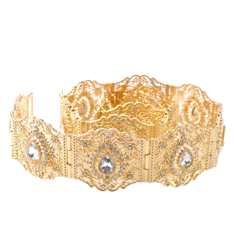 Elegant metallic wedding rhinestone belt vintage royal aristocratic jewelry gold and silver color adjustment length crystal belt
