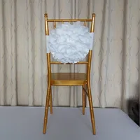 New Arrival White Flower Bamboo Chair Decoration Streamers Upscale Design Chair Sash Ruffle Cover for Wedding Banquet Decoration