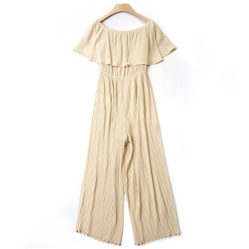 

Women Jumpsuits 2019 Summer New Temperament Solid Color High Waist Was Thin Word Collar Long Section Jumpsuit Casual Wide Leg