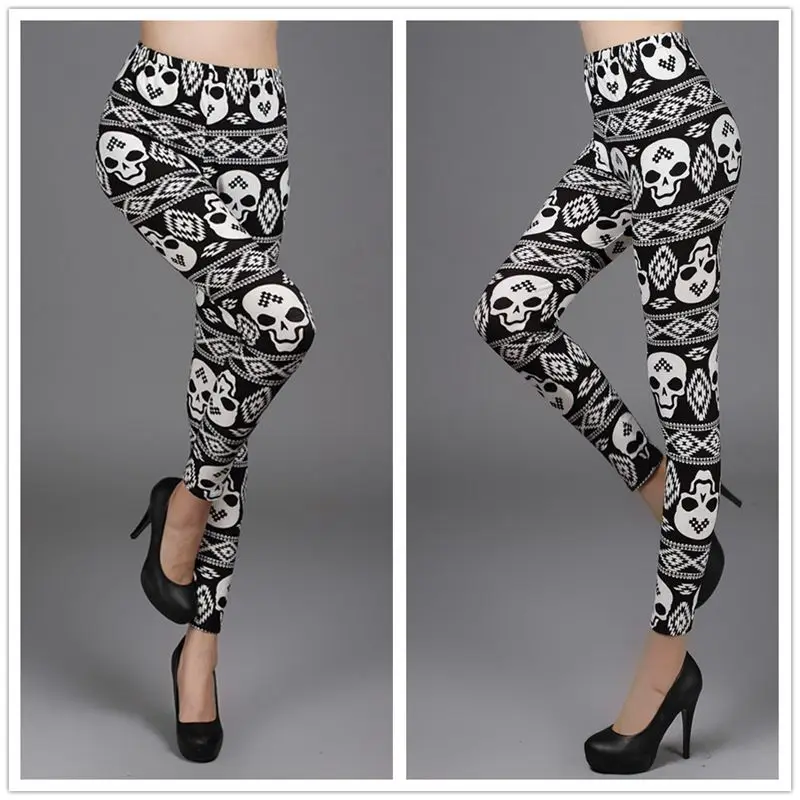 Женские Тренировочные удобные бело-черные колготки с принтом пиратского черепа