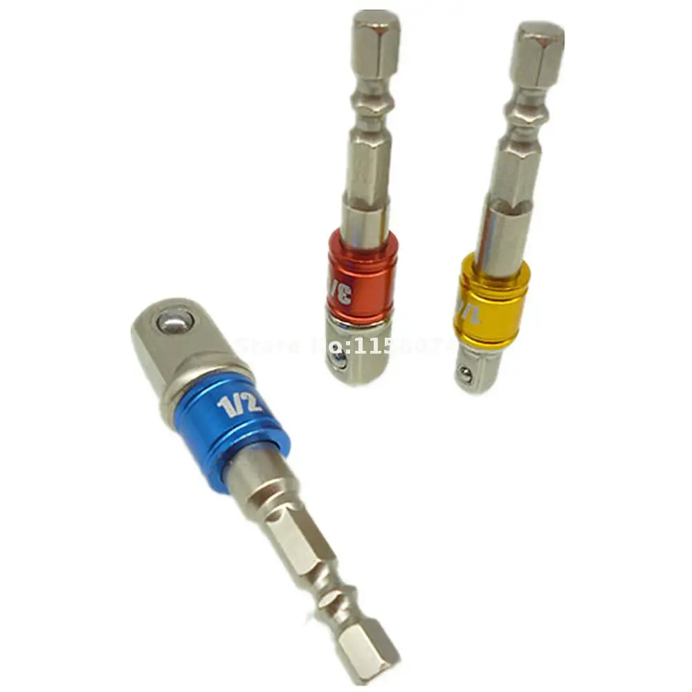 3x Socket Bit Adapter Adaptor Drill Nut Driver Power Extension Bar Set Impact Driver/drill 1/4" 3/8" 1/2" With Fixed Collar Ring |