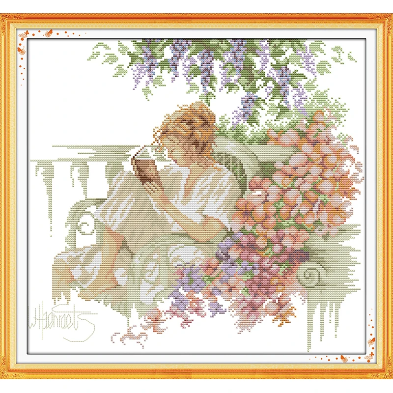 

Woman Reads A Book Chinese Cross Stitch Kits Ecological Cotton Stamped Printed 14CT 11CT DIY Christmas Gift Wedding Decoration