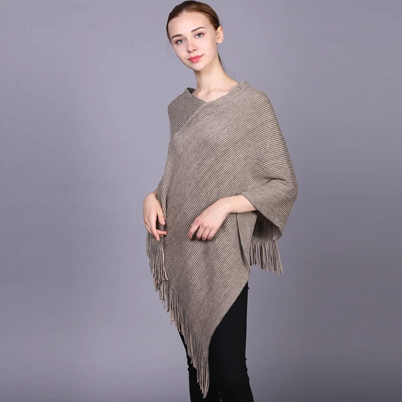 Женское винтажное пончо LERFEY теплые вязаные шали осенне зимняя уличная одежда из