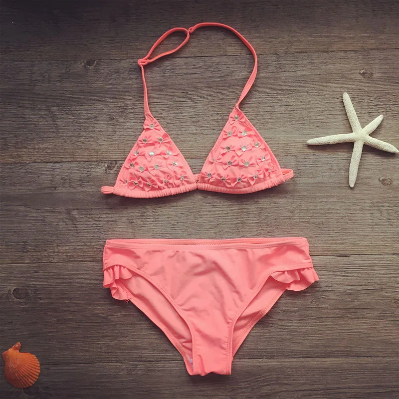 Детский раздельный купальник для девочек купальный костюм с оборками бикини