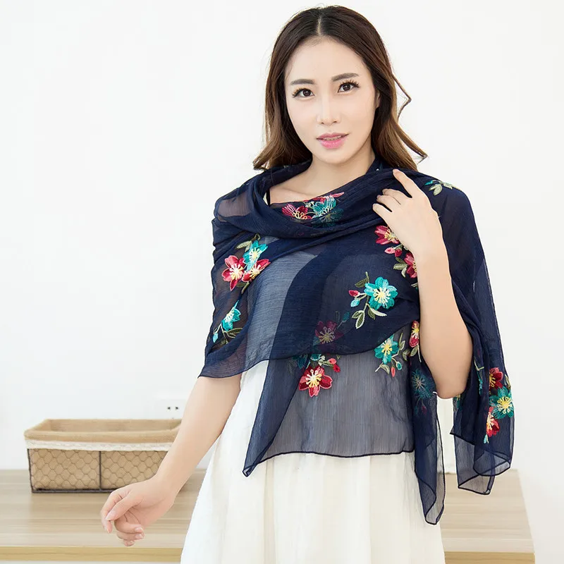 

fashion 2018 women scarf embroidered flowers for ladies silk scarves shawl wrap hijab