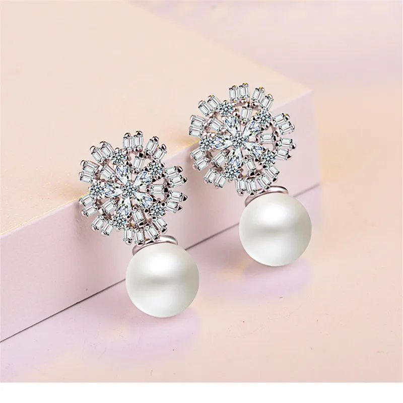 TJP New Fashion 925 Silver Women Stud Earring Party Jewelry Trendy Clear Crystal Zircon Stones Earrings For Girl Bride Bijou | Украшения и