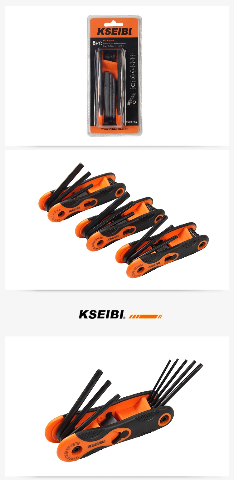KSEIBI 8 шт. складной шестигранный ключ набор SAE метрический и Torx(звезда) Аллен ручной инструмент набор выберите размер