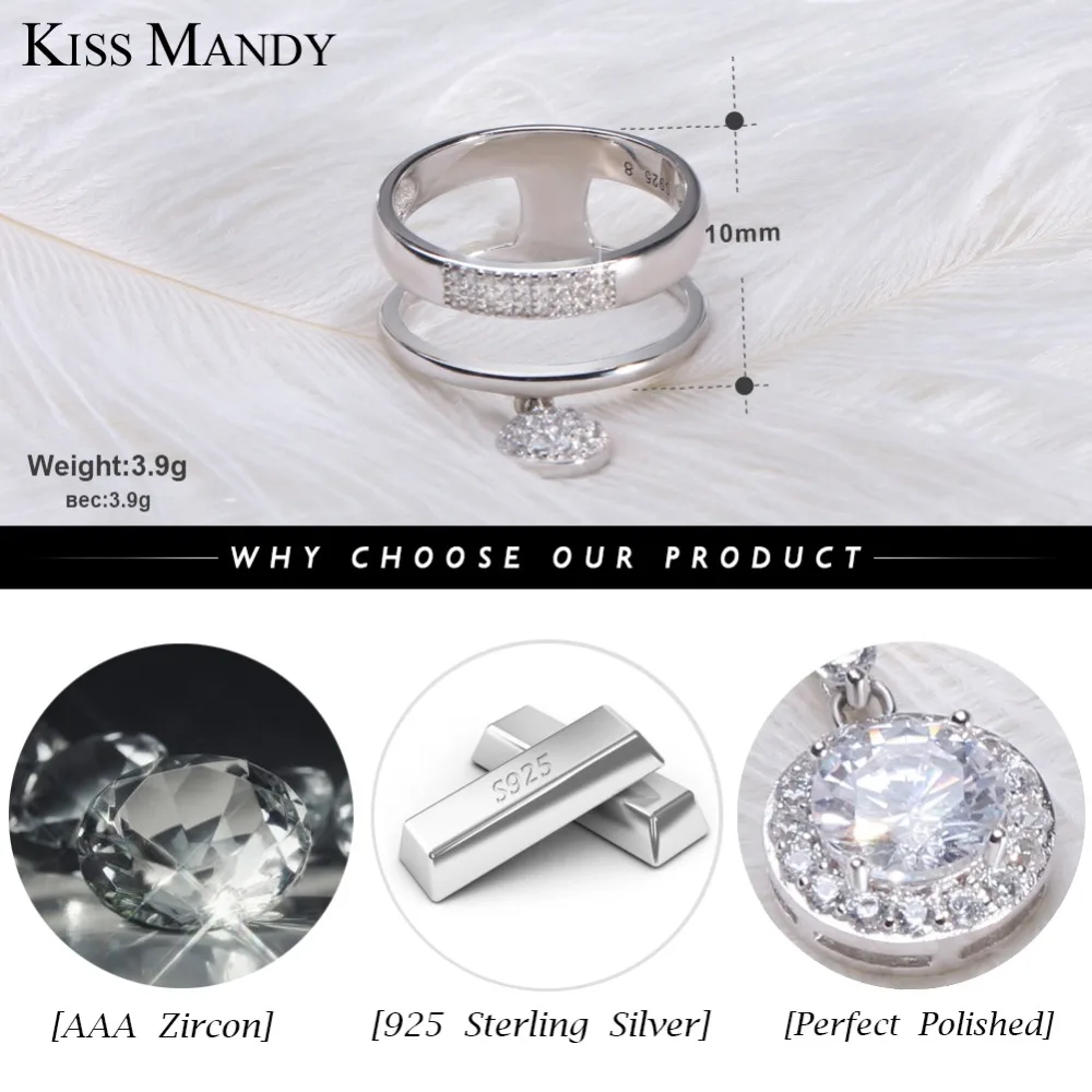 KISS MANDY,, натуральная 925 пробы, серебряные женские кольца, AAA, блестящий кубический циркон, проложенный, установка, Женские Ювелирные изделия для вечеринки KSR54