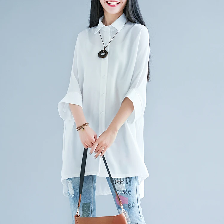 2019 летняя шифоновая рубашка большого размера однотонная свободная Толерантная с