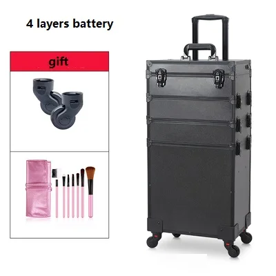 4 layer battery Алюминиевая рамка профессиональный макияж художника косметический чехол Красивая тележка чемодан монитор со светодиодной подсветкой коробка прокатки багажа - Цвет: 4 layer battery