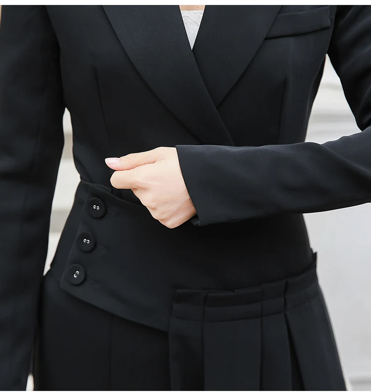

2019 casual suit collar black Slim irregular skirt + long-sleeved jacket 2 sets sexy fashion office single-breasted jacket