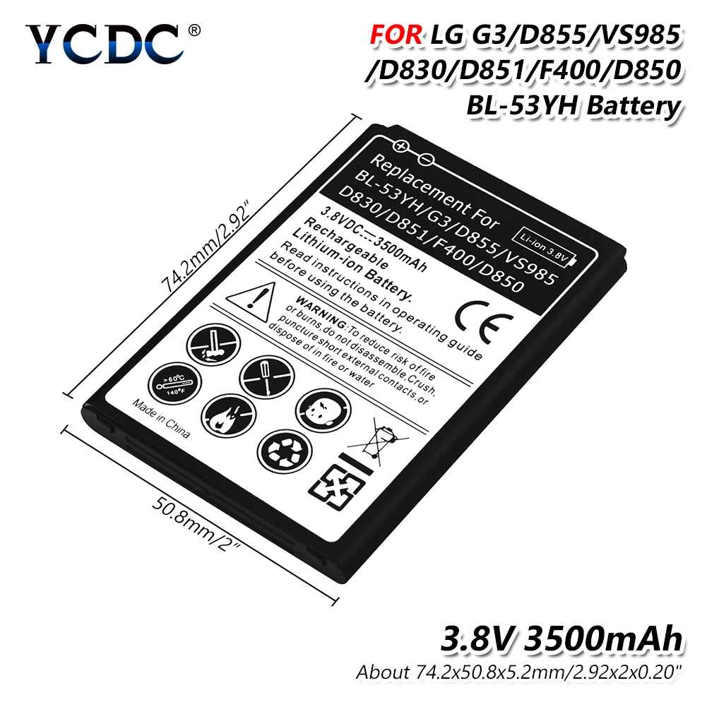 BL-53YH мобильного телефона Батарея для LG Optimus G3 D830 D850 D851 D852 D855 LS990 F400 VS985 BL53YH 3500 мАч замена батареи