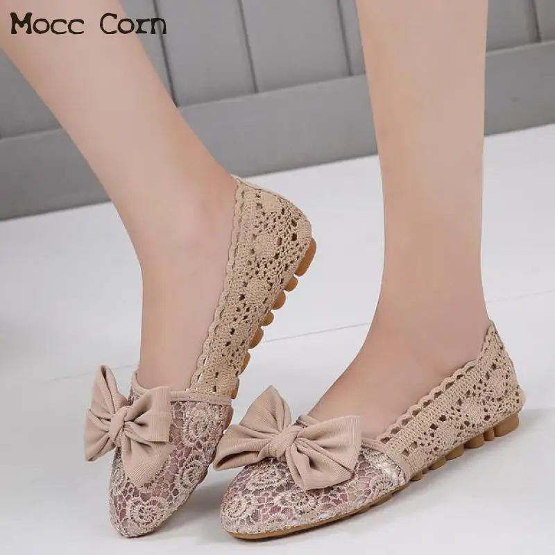 Летняя обувь из дышащей сетки Женская на плоской подошве с бантом Удобные лоферы