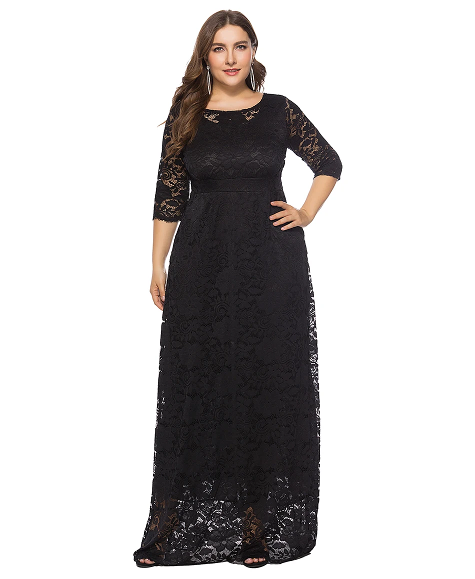 Miaoke Plus Size Red Maxi Lace Dress Women Clothing High Quality Fashion Vintage Sexy Club Party Elegant Dresses