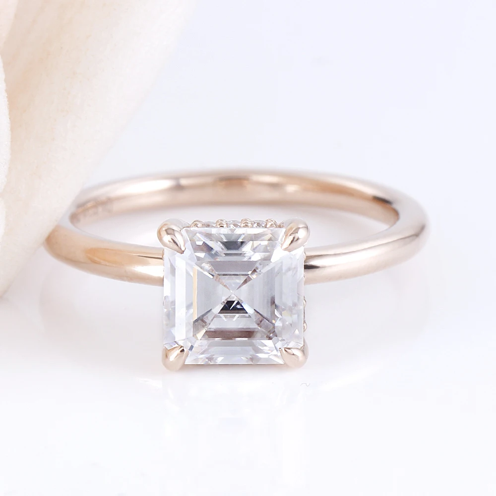 Модные обручальные кольца transmems из розового золота 14 к, 6,5 мм, FG color Asscher Cut Moissanite Diamond, обручальные кольца для женщин, свадебные кольца с акцентами