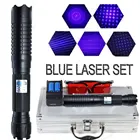Синяя лазерная указка, фонарик, прицел, факфонарь, 445нм, 10000 м, Фокусируемый лазер, поджигание спички, свеча, подсвечник