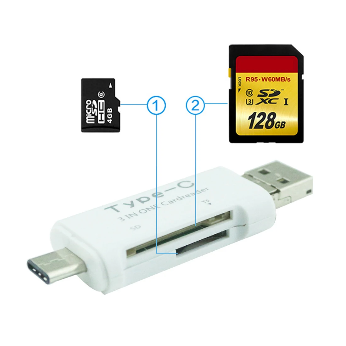 Универсальный 3 в 1 OTG type-C кард-ридер USB 3,0 USB Micro USB комбо 2 слота TF SD type C кард-ридер для смартфонов ПК