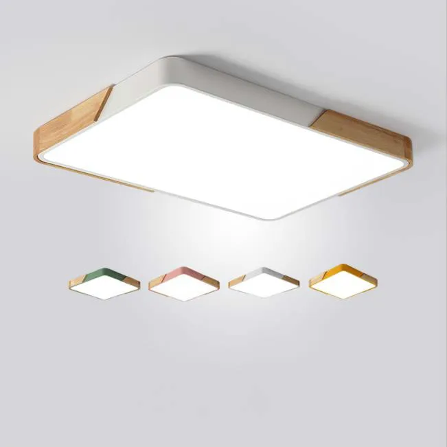 Nordic Square Multicolor Alloy Led Ceiling Lights Living Room Oak Dimmable Led Ceiling Lamp Bedroom Led Ceiling Light Fixtures