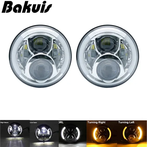2pcs Chrome Для Лада Нива 4x4 suzuki samurai " светодиодный DRL H4 Halo Фары для ваз 2101 7 дюймов светодиодный налобный фонарь с янтарным указателем поворота влево и вправо - Цвет: 2pcs Chrome