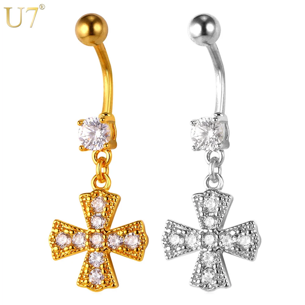 U7 Крест Пирсинг Пупка Для Женщин Ювелирные Изделия Украшения Тела Тоннели