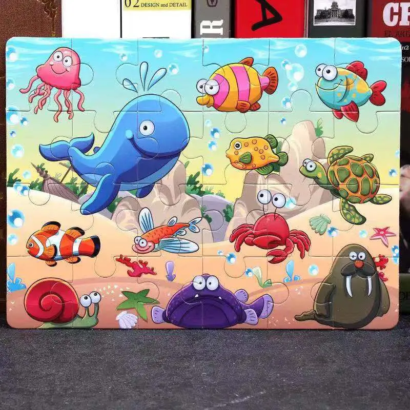 24 pieces style 1 Лидер продаж 1 шт 24/40/60 ломтик мелкие неострые игрушка-головоломка для детей Животные деревянные пазлы детские развивающие игрушки для детей - Цвет: 24 pieces style 1