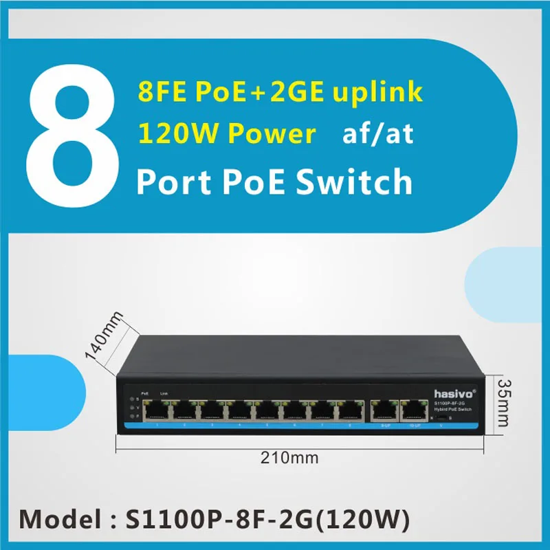8 портов, быстрый переключатель поэ, Поддержка VLAN 250M PoE сеть для ip-камеры 10/100 Мбит/с сеть 2 гигабитных канала связи от AliExpress RU&CIS NEW