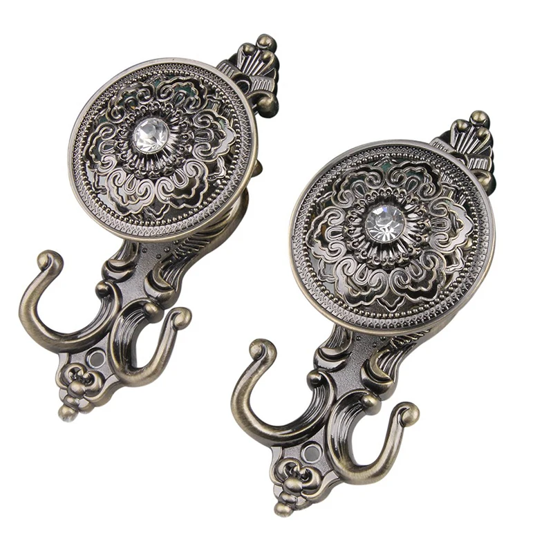 

2pcs Curtain Hook European High-grade Hollow Alloy Curtain Storage Wall Hook Lanyard Hook Wall Decoration