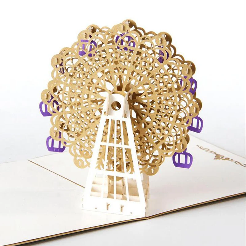 Модные 3d Поздравительные открытки ручной работы с колесиком обозрения оригами