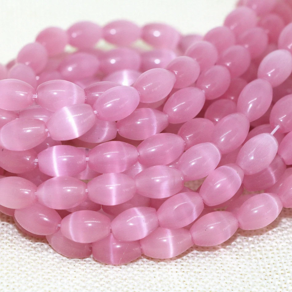 

Fashion pink opal stone loose beads cat eyes semi-precious stone crystal 8*12mm factory outlet hot sale jewelry 14inch B1565