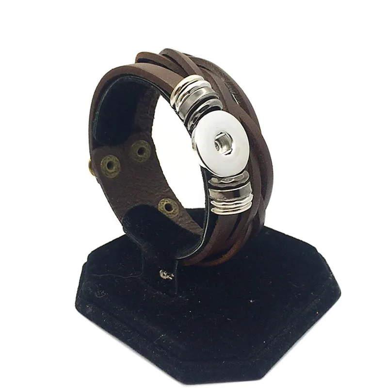 brown 18mm Настоящий кожаный браслет 135 ручной работы 12 мм 18 мм браслет на застежке-кнопке очаровательные ювелирные изделия для женщин и мужчин подарок - Окраска металла: brown 18mm