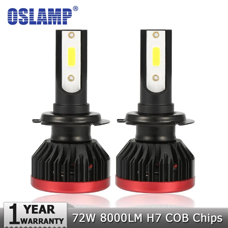Светодиодный налобный фонарь Oslamp H7 типа COB с одним лучом 72 Вт 8000лм 6500 к Plug n Play