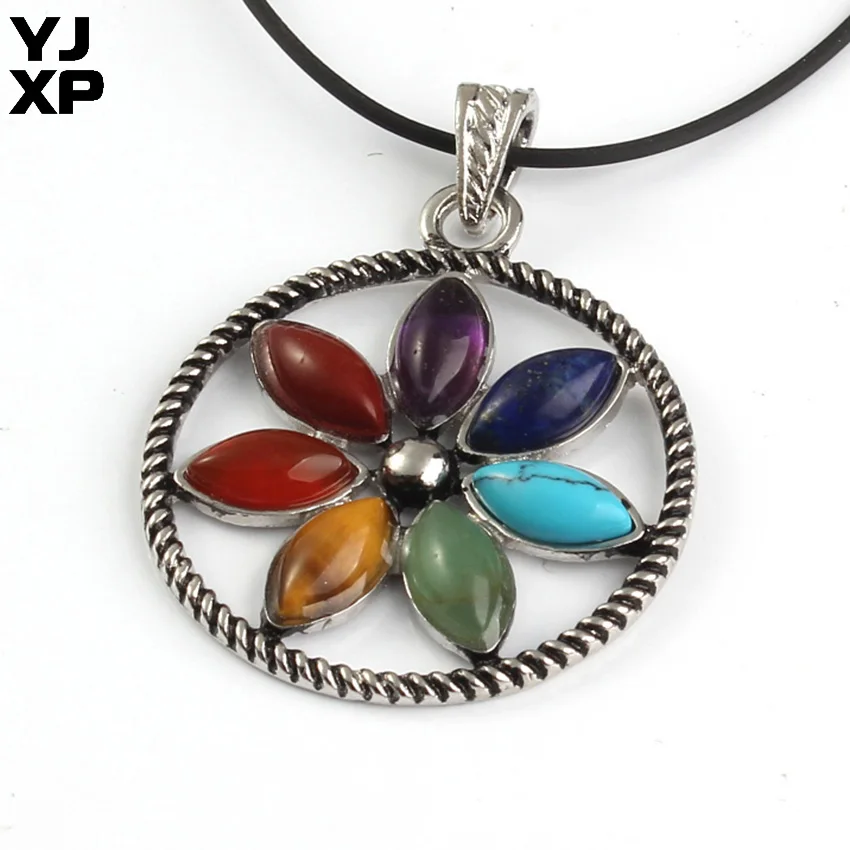 YJXP этнические позолоченные круглые 7 Чакр камни в форме цветка Рейки Исцеление