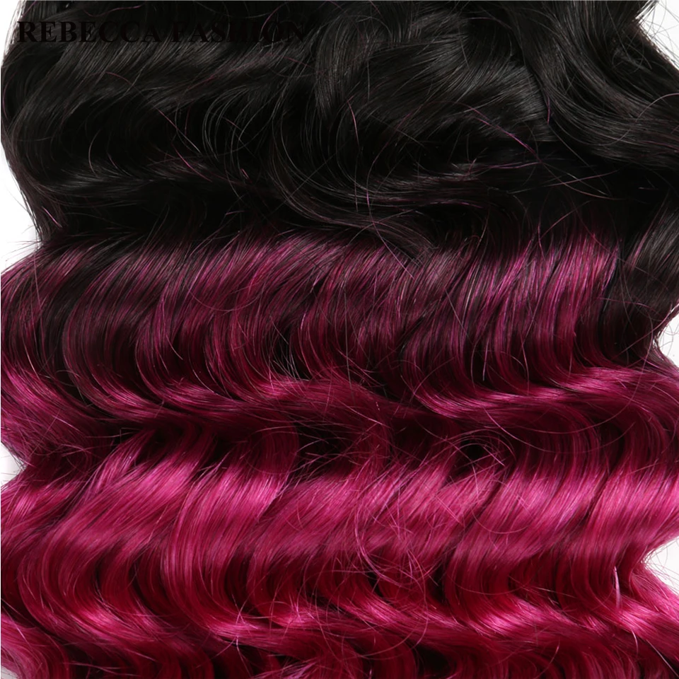 

Rebecca Brazilian Human Hair Weave Remy 1 bundle Deep Wave Ombre Pink Pre-Colored For Salon Hair Extensions T1b/Pink 100g