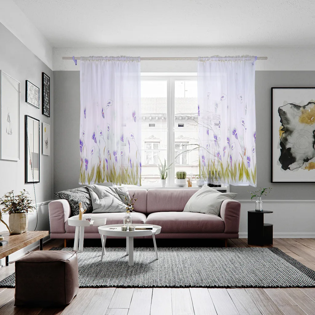 200x150cm Curtains For Living Room Daffodil Flower Print Tulle Curtain Handle Tulle Coveted 1 FabricWindow Decoration 67