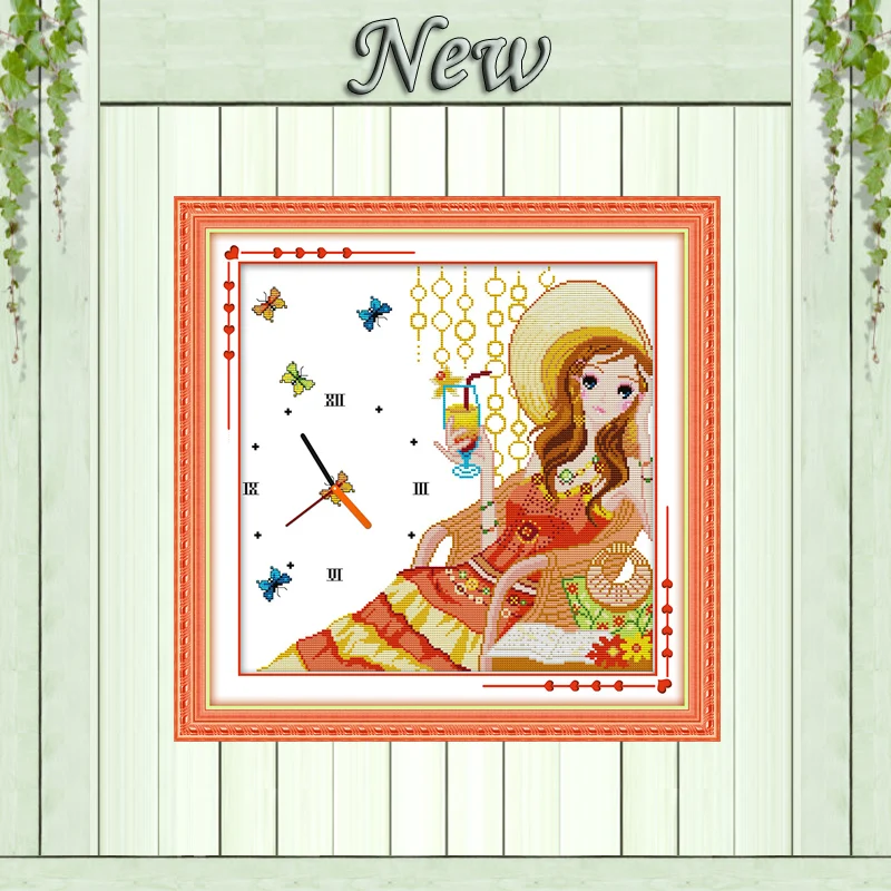 Летний чай красота часы декор живопись Счетный Печать на холсте DMC 14CT 11CT