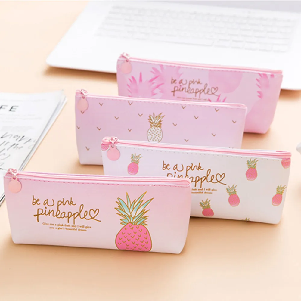 1 шт. Kawaii из искусственной кожи чехол с рисунком ананаса подарок школьный пенал карандаш Чехол Карандаш сумка, школьные принадлежности канцелярские товары