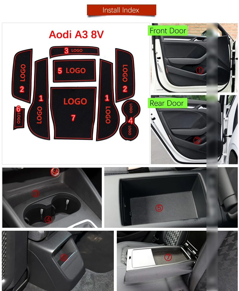 Противоскользящие ворота Слот коврик резиновая подставка для Audi A3 8V 2013 S3 RS3 RS 3 S линии аксессуары наклейки