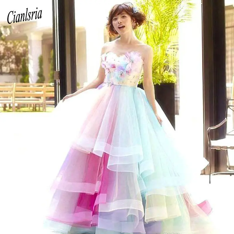Радужное разноцветное бальное платье платья для Quinceanera без бретелек