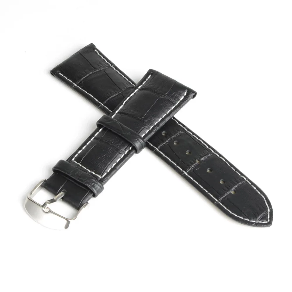 Новинка 2019 прочный черный ремешок из натуральной кожи 24 мм сплава с пряжкой белый